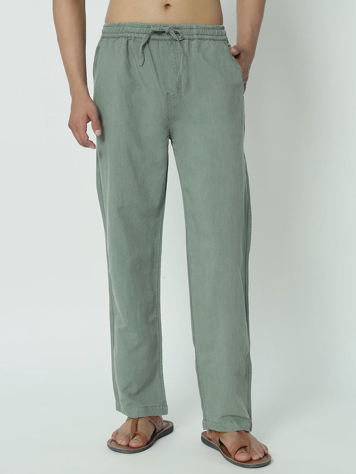 (SAINTJONES-GREEN LINEN PANTS - St.Jones