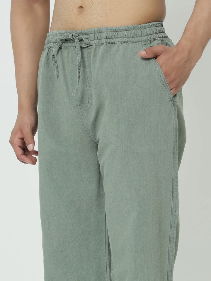 (SAINTJONES-GREEN LINEN PANTS - St.Jones