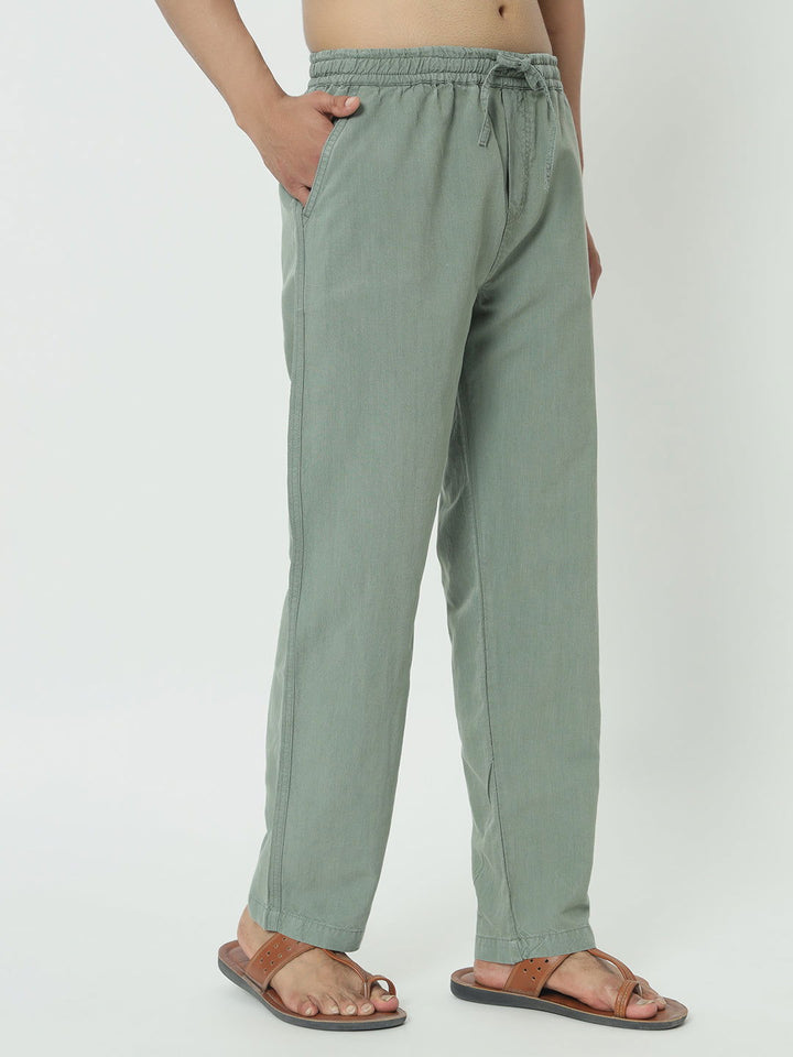 (SAINTJONES-GREEN LINEN PANTS - St.Jones