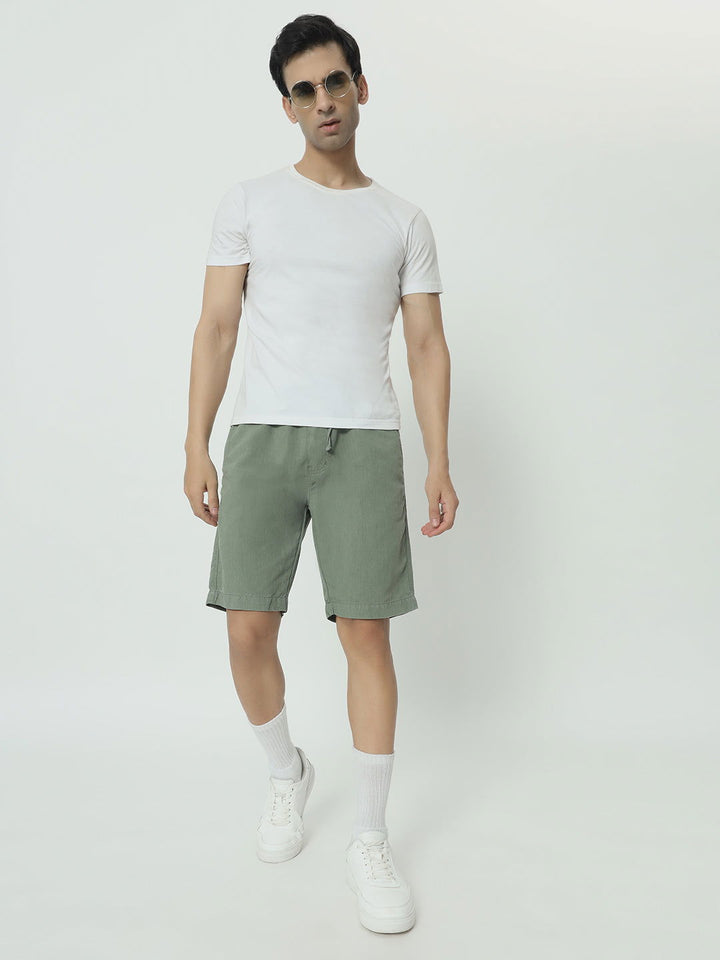 SAINTJONES-GREEN LINEN SHORTS - St.Jones