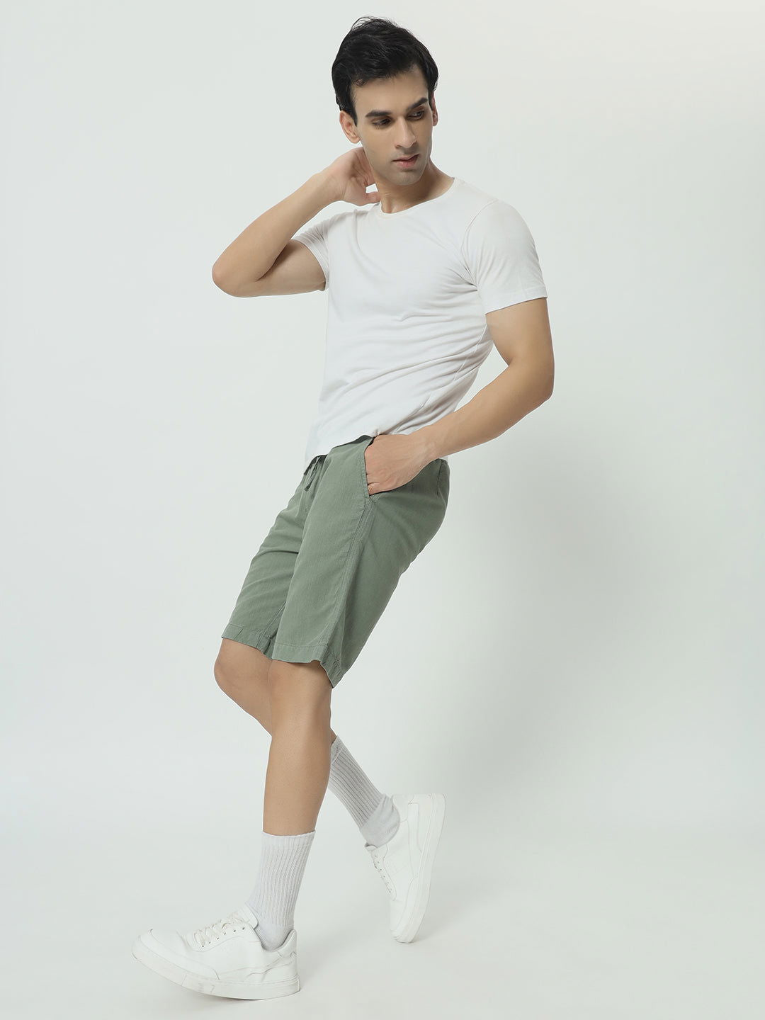 SAINTJONES-GREEN LINEN SHORTS - St.Jones