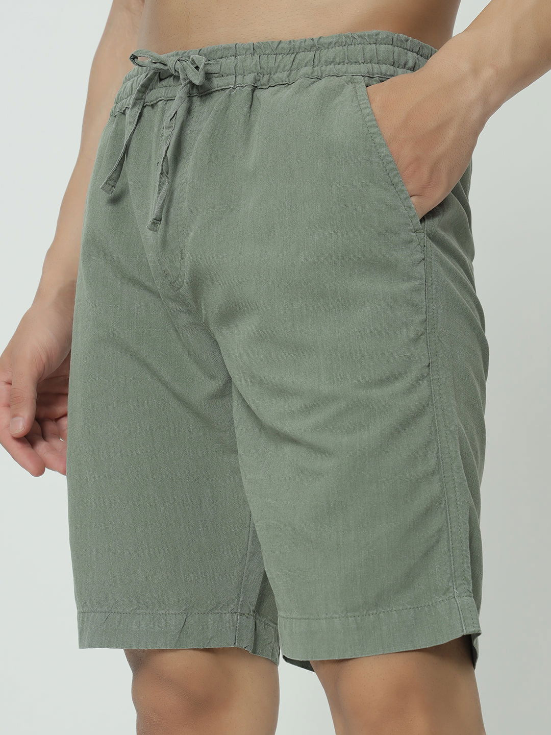 SAINTJONES-GREEN LINEN SHORTS - St.Jones