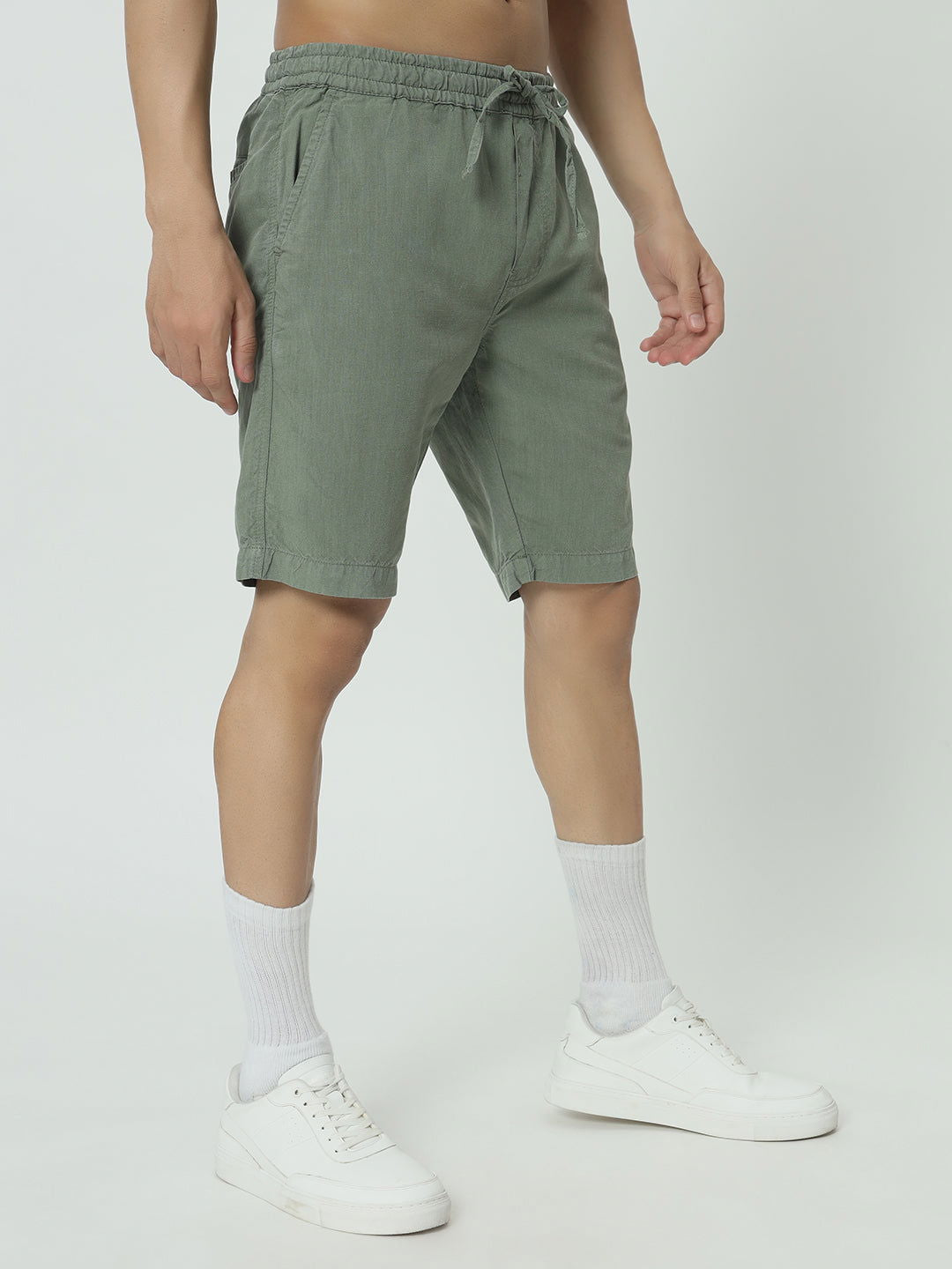 SAINTJONES-GREEN LINEN SHORTS - St.Jones