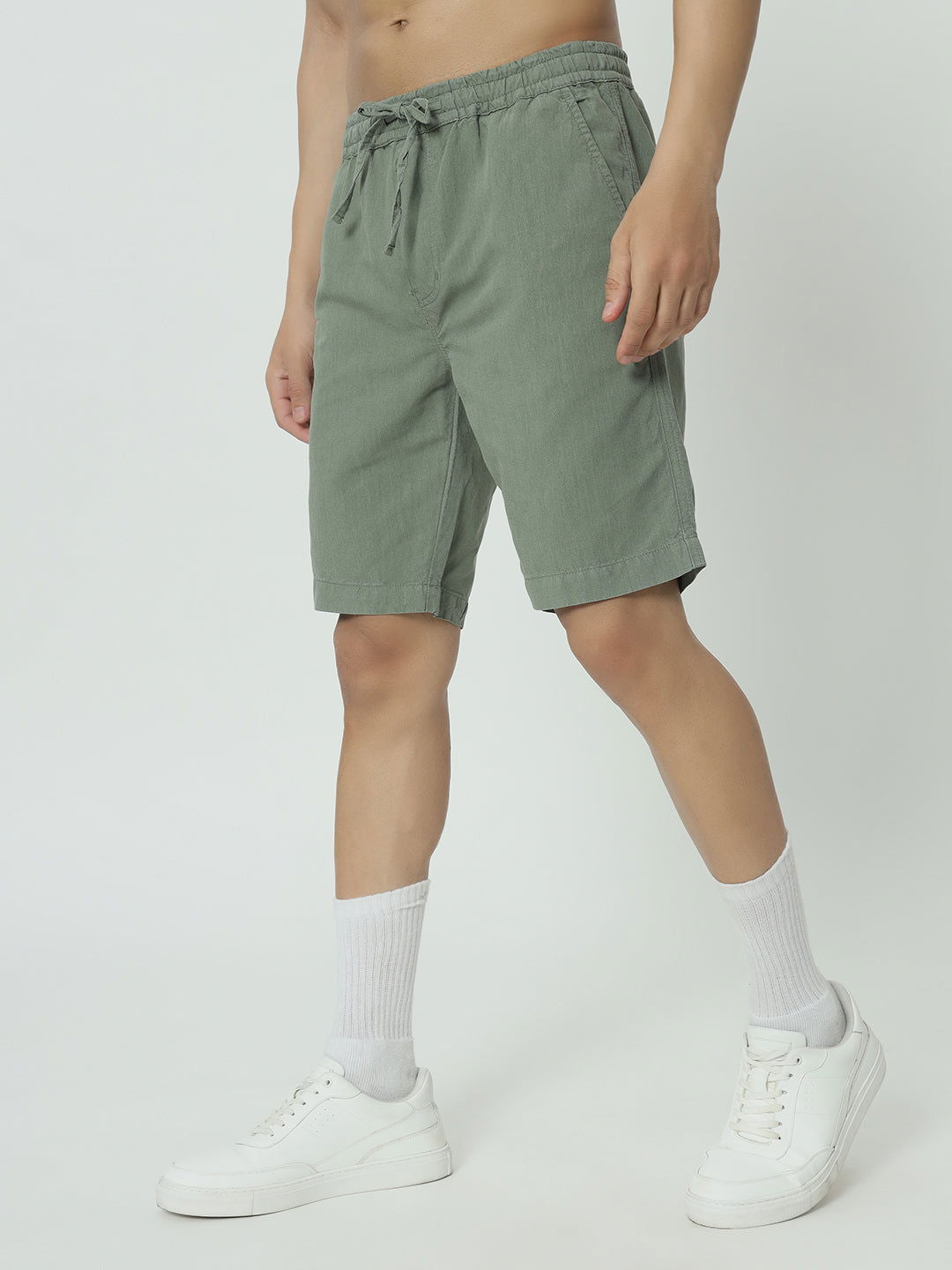 SAINTJONES-GREEN LINEN SHORTS - St.Jones