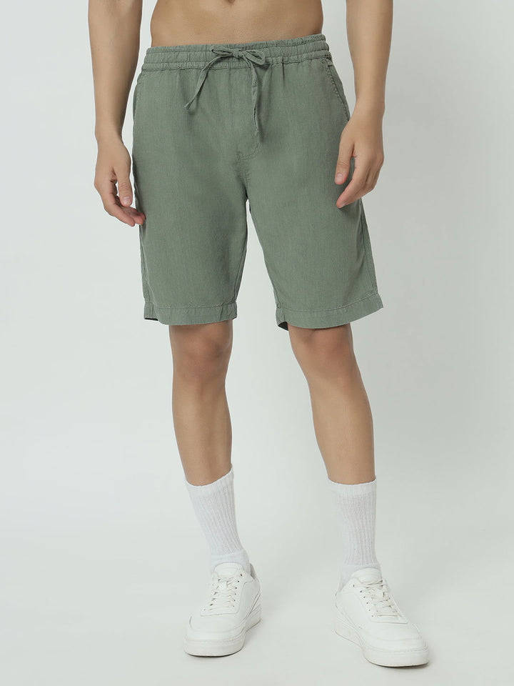 SAINTJONES-GREEN LINEN SHORTS - St.Jones