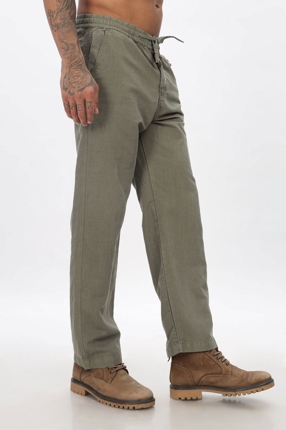 SAINTJONES-OLIVE LINEN PANTS - St.Jones