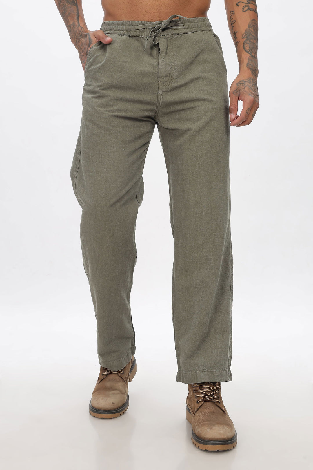 SAINTJONES-OLIVE LINEN PANTS - St.Jones