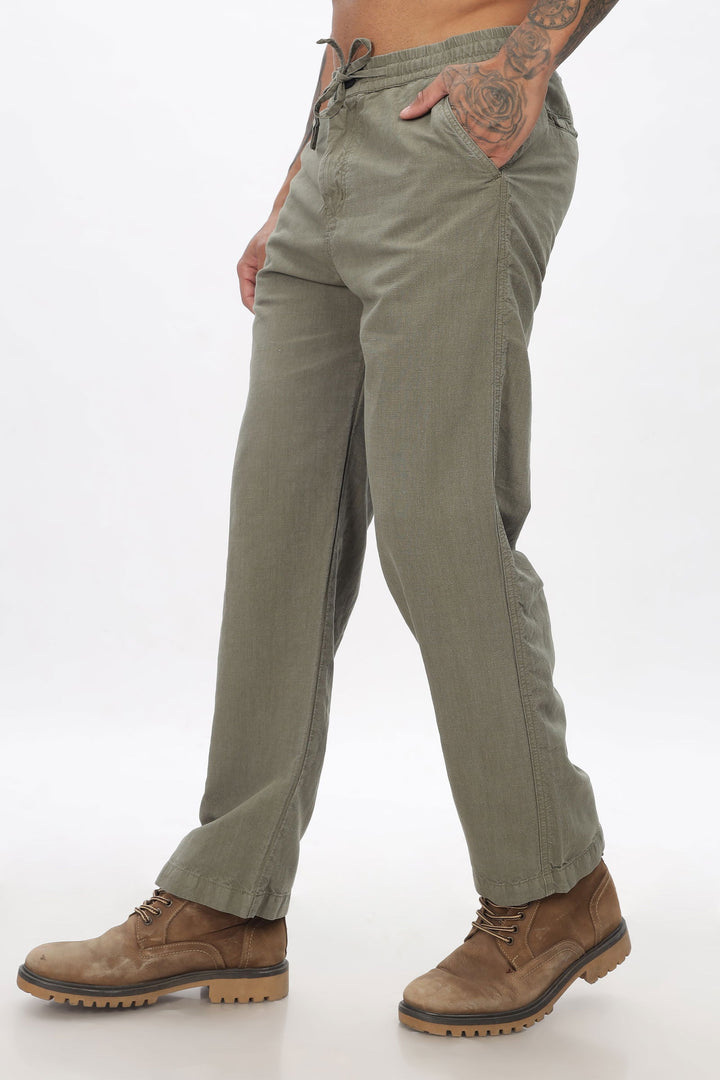 SAINTJONES-OLIVE LINEN PANTS - St.Jones