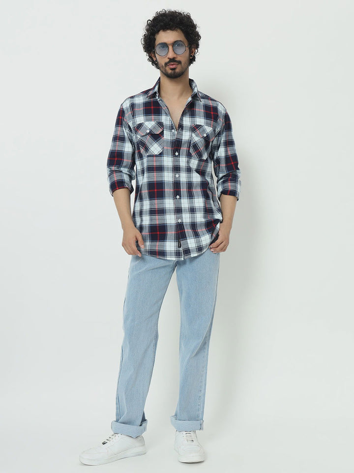 SAINTJONES-RED WHITE INDIGO CHECK SHIRT - St.Jones