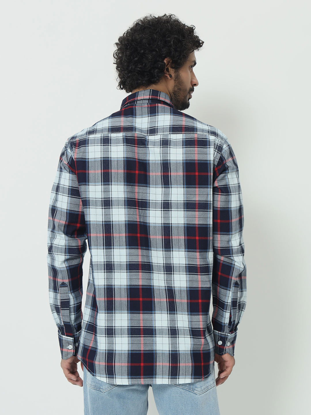 SAINTJONES-RED WHITE INDIGO CHECK SHIRT - St.Jones