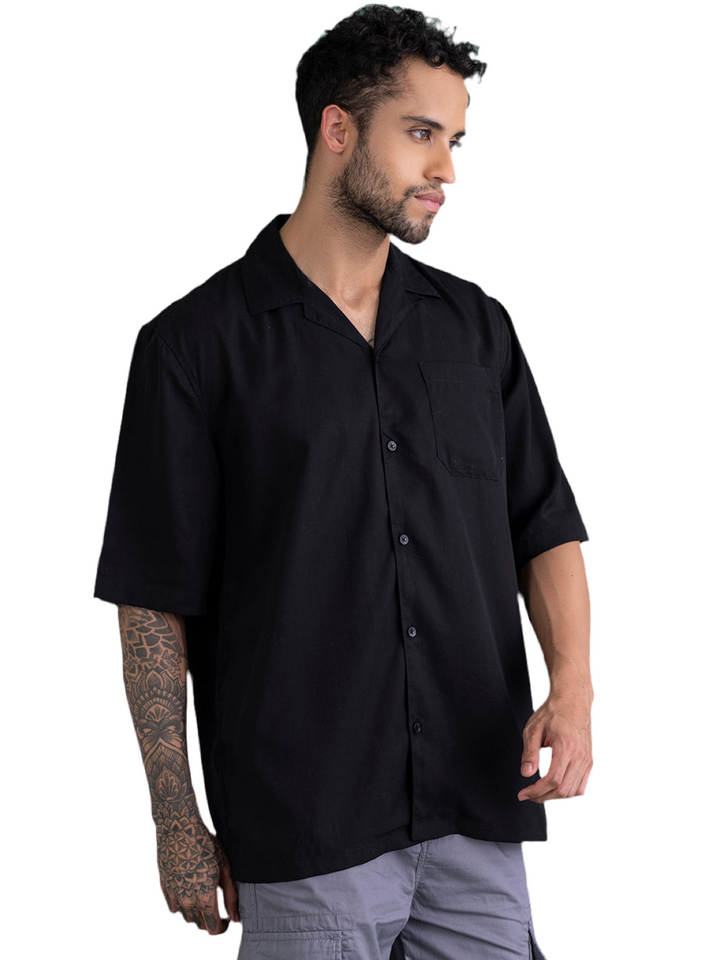 SAINTJONES-RELAXED FIT BLACK SHIRT - St.Jones