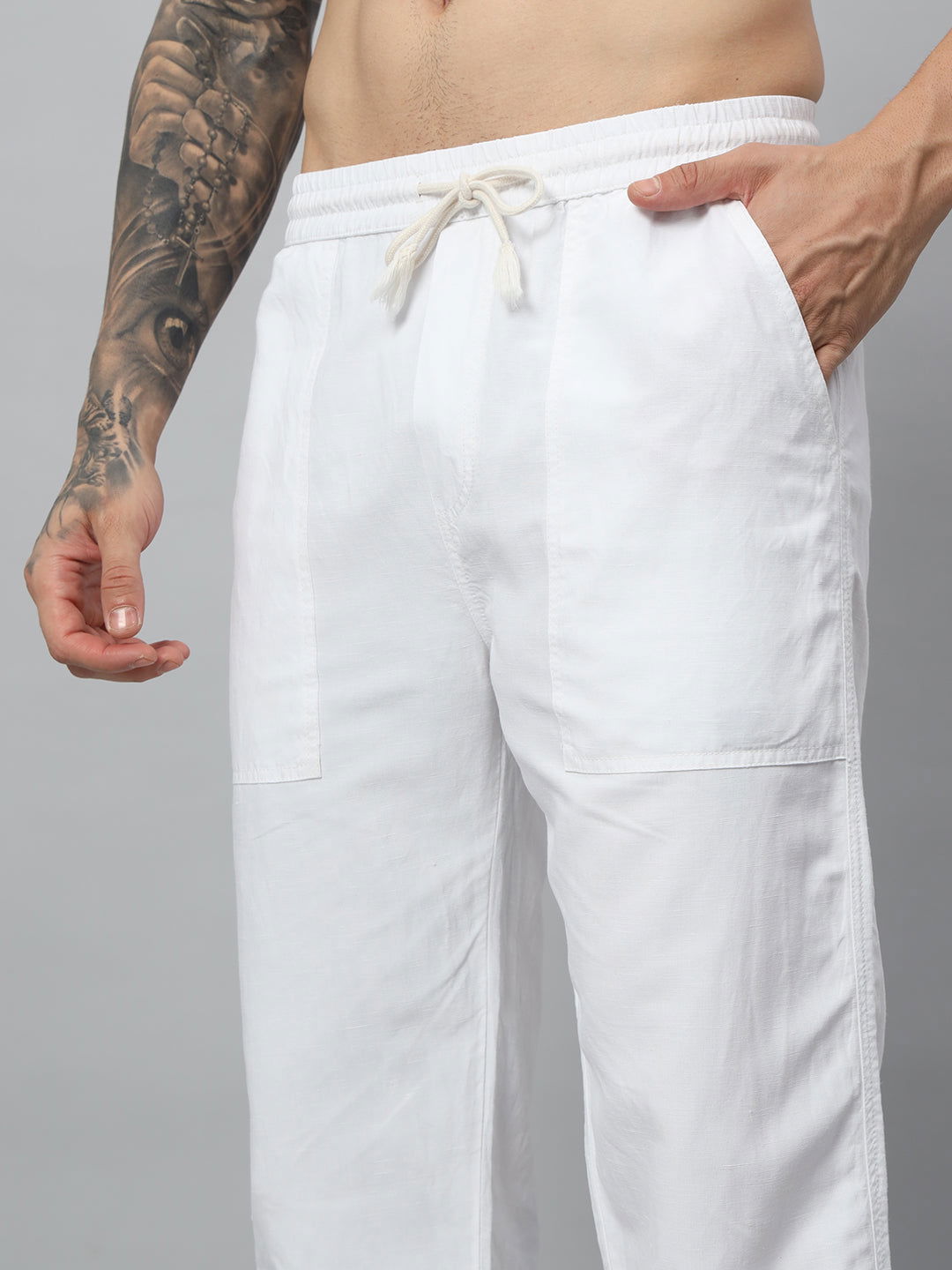 SAINTJONES-WHITE LINEN STRAIGHT JOGGER - St.Jones