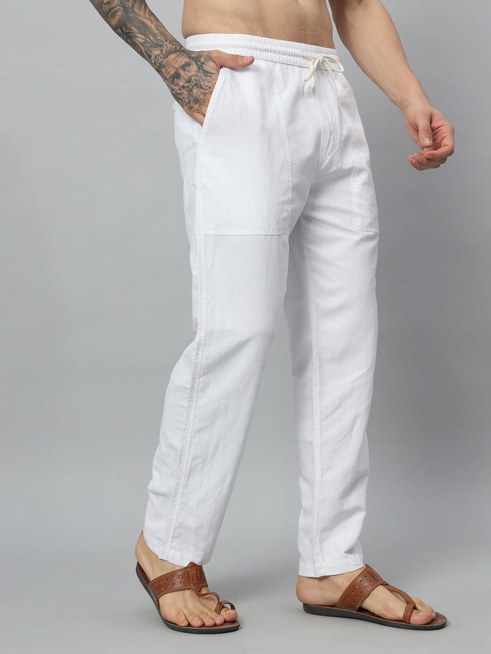 SAINTJONES-WHITE LINEN STRAIGHT JOGGER - St.Jones