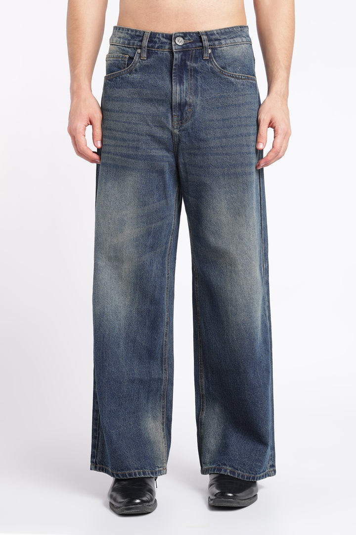 Men's Washed Brown Blue Baggy Jeans