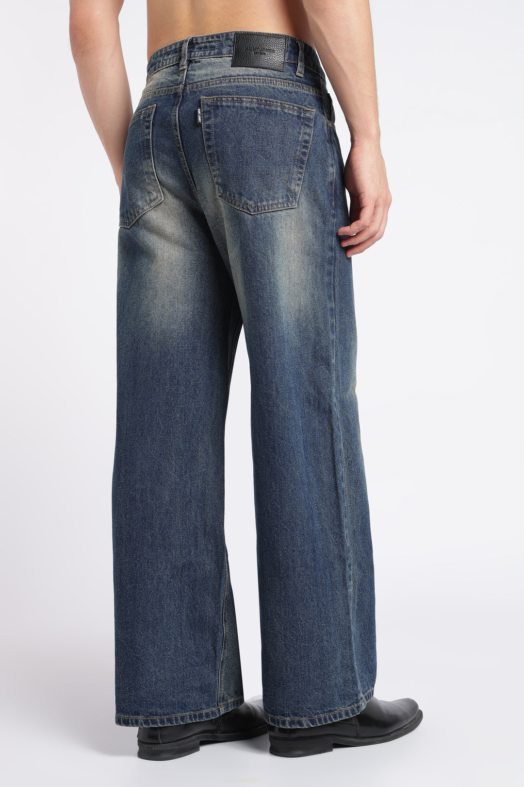Men's Washed Brown Blue Baggy Jeans