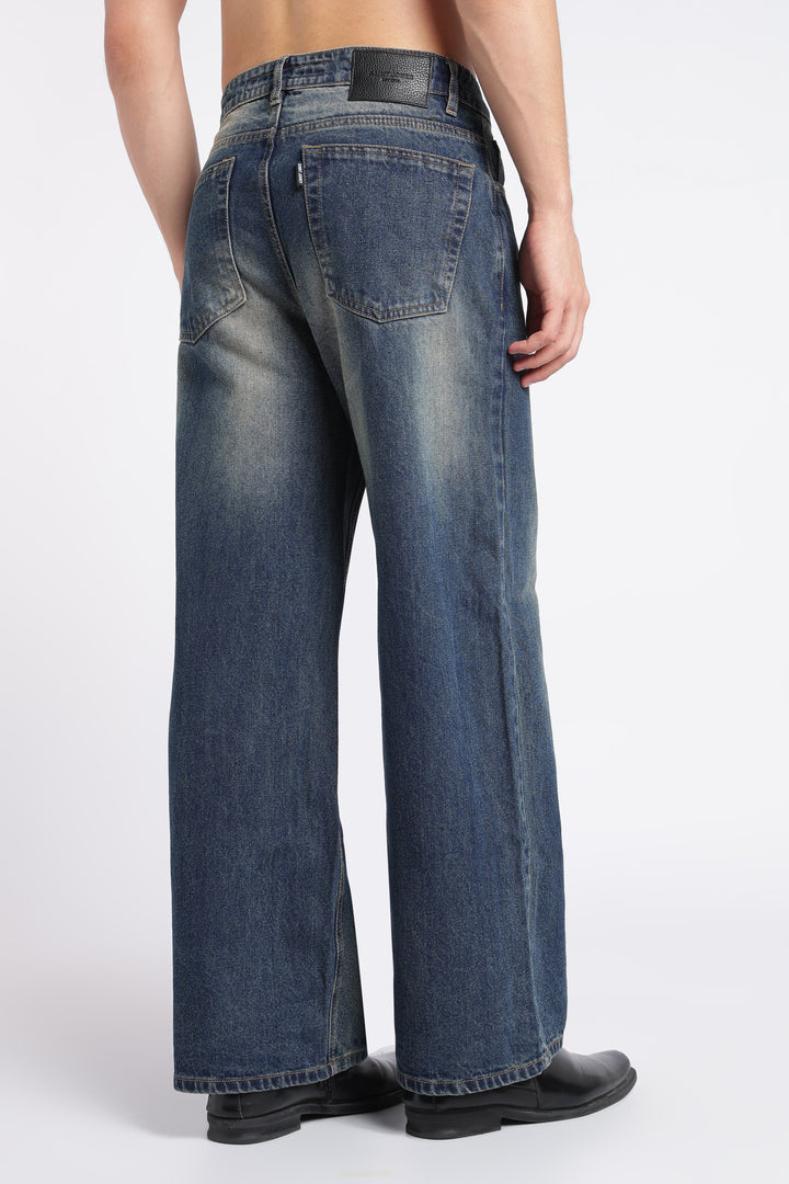 Men's Washed Brown Blue Baggy Jeans