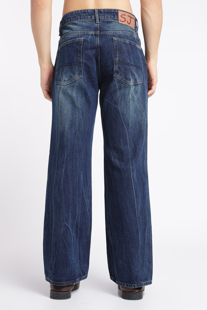 Men’s Vintage Dark Blue Flared Bootcut Jeans