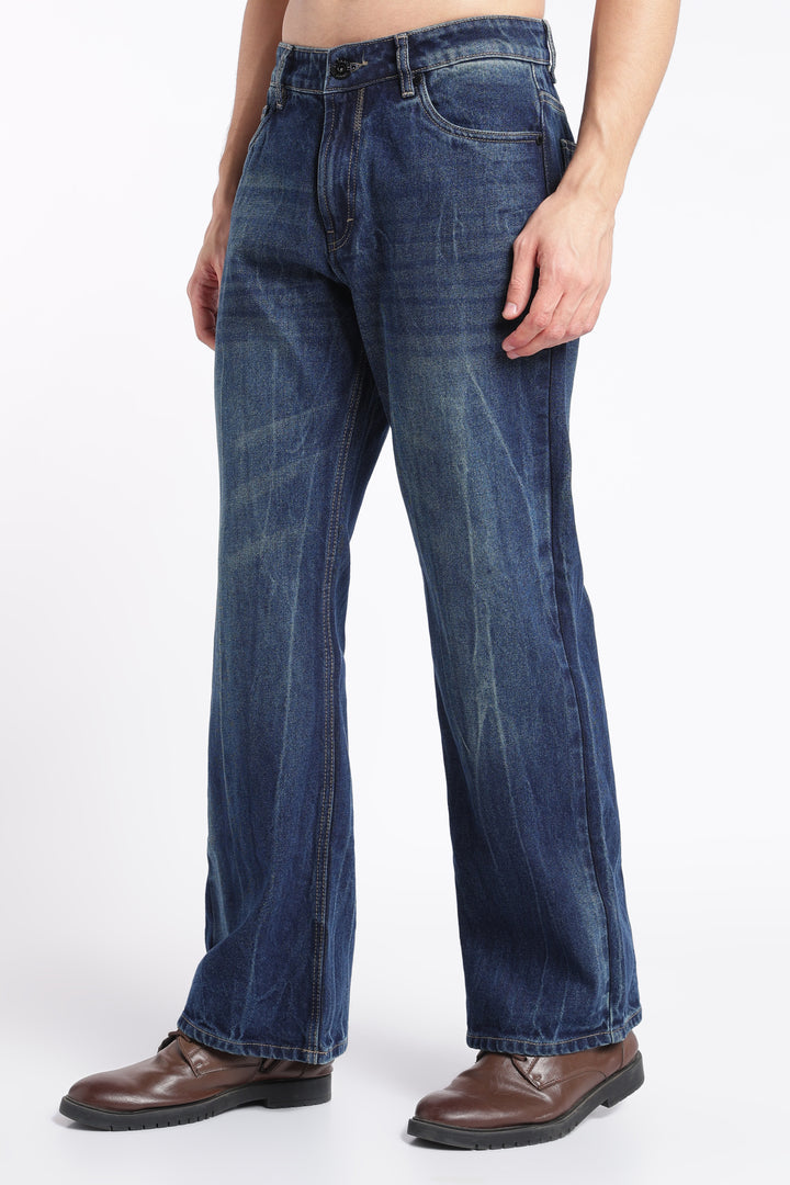 Men’s Vintage Dark Blue Flared Bootcut Jeans