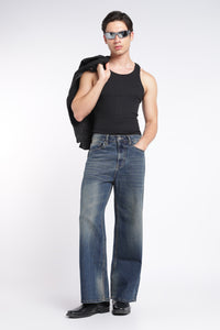 Men's Washed Brown Blue Baggy Jeans