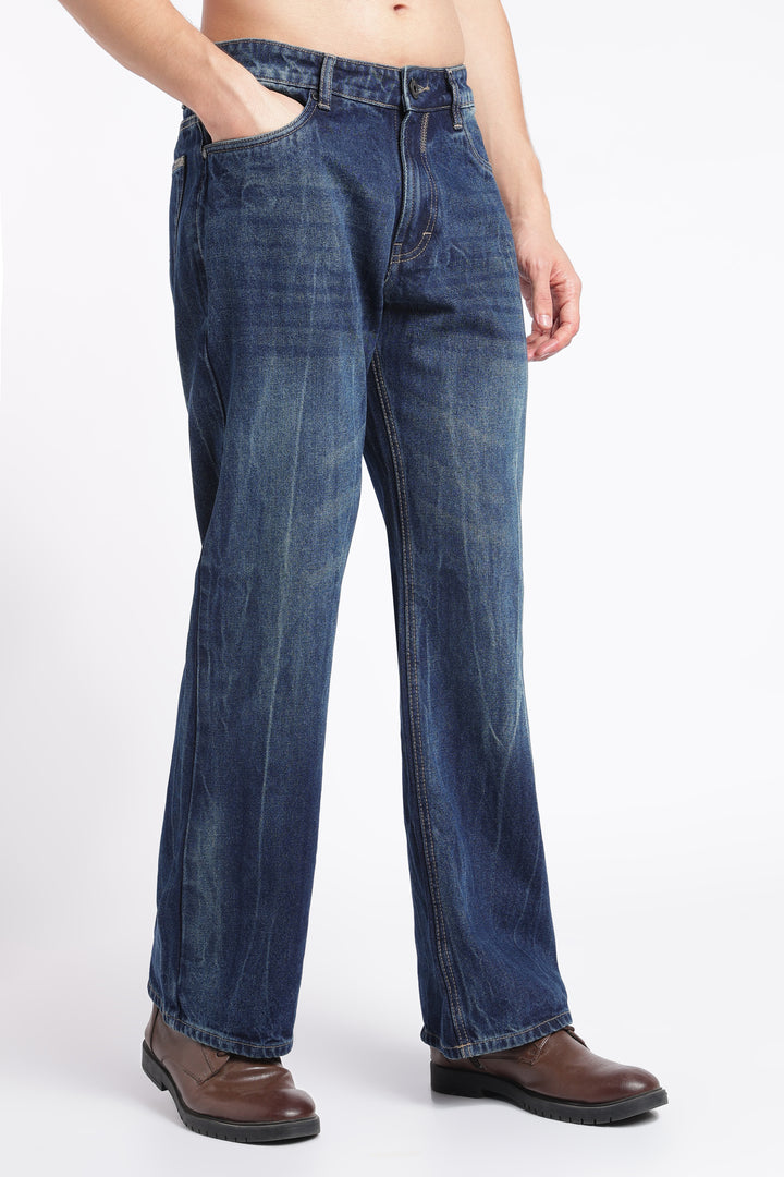 Men’s Vintage Dark Blue Flared Bootcut Jeans