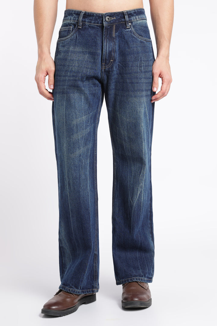 Men’s Vintage Dark Blue Flared Bootcut Jeans