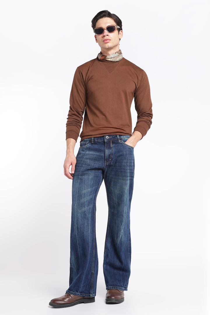 Men’s Vintage Dark Blue Flared Bootcut Jeans