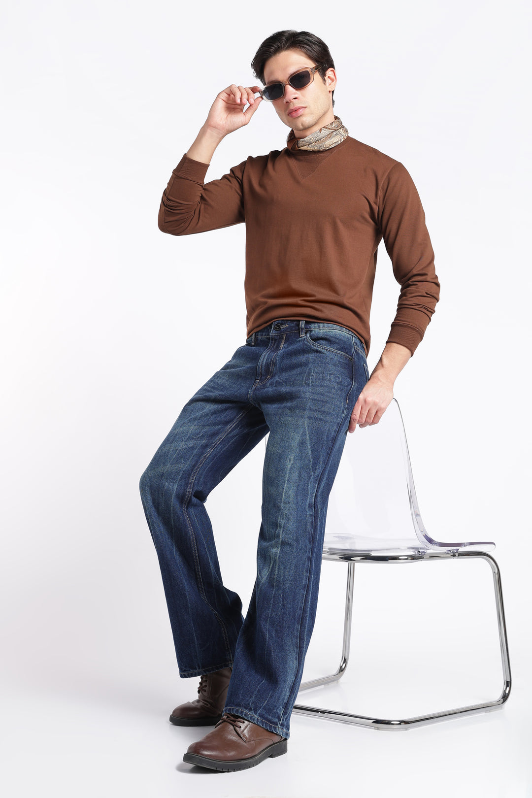 Men’s Vintage Dark Blue Flared Bootcut Jeans