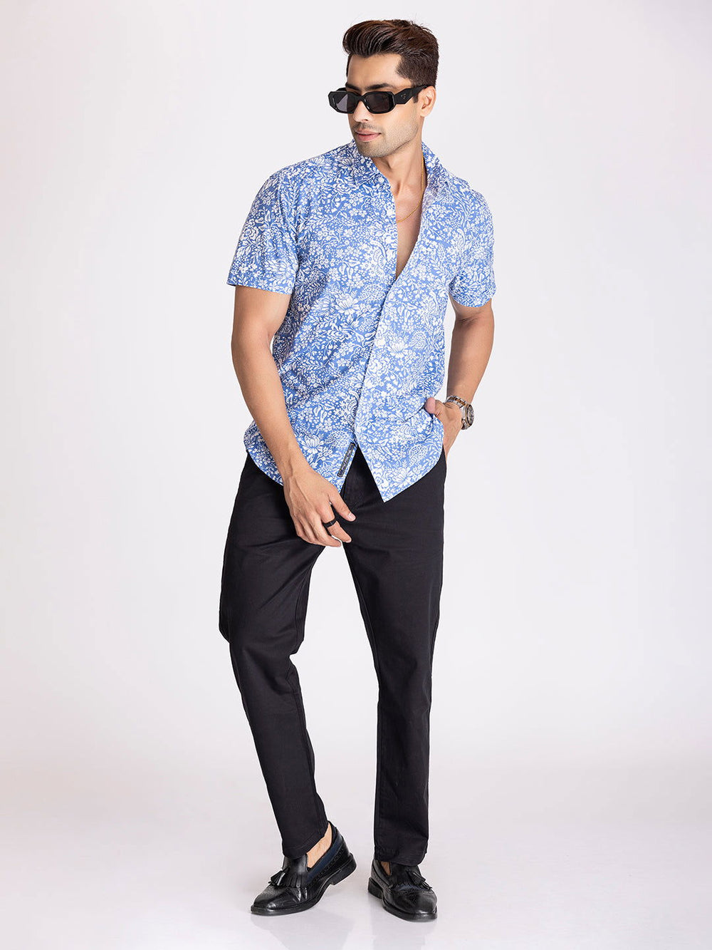 Sky Blue Half Sleeve Printed Shirt - St.Jones
