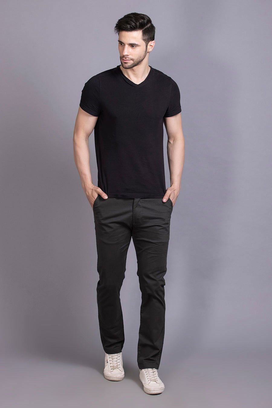 Slim fit cotton chinos-Dark Grey - St.Jones