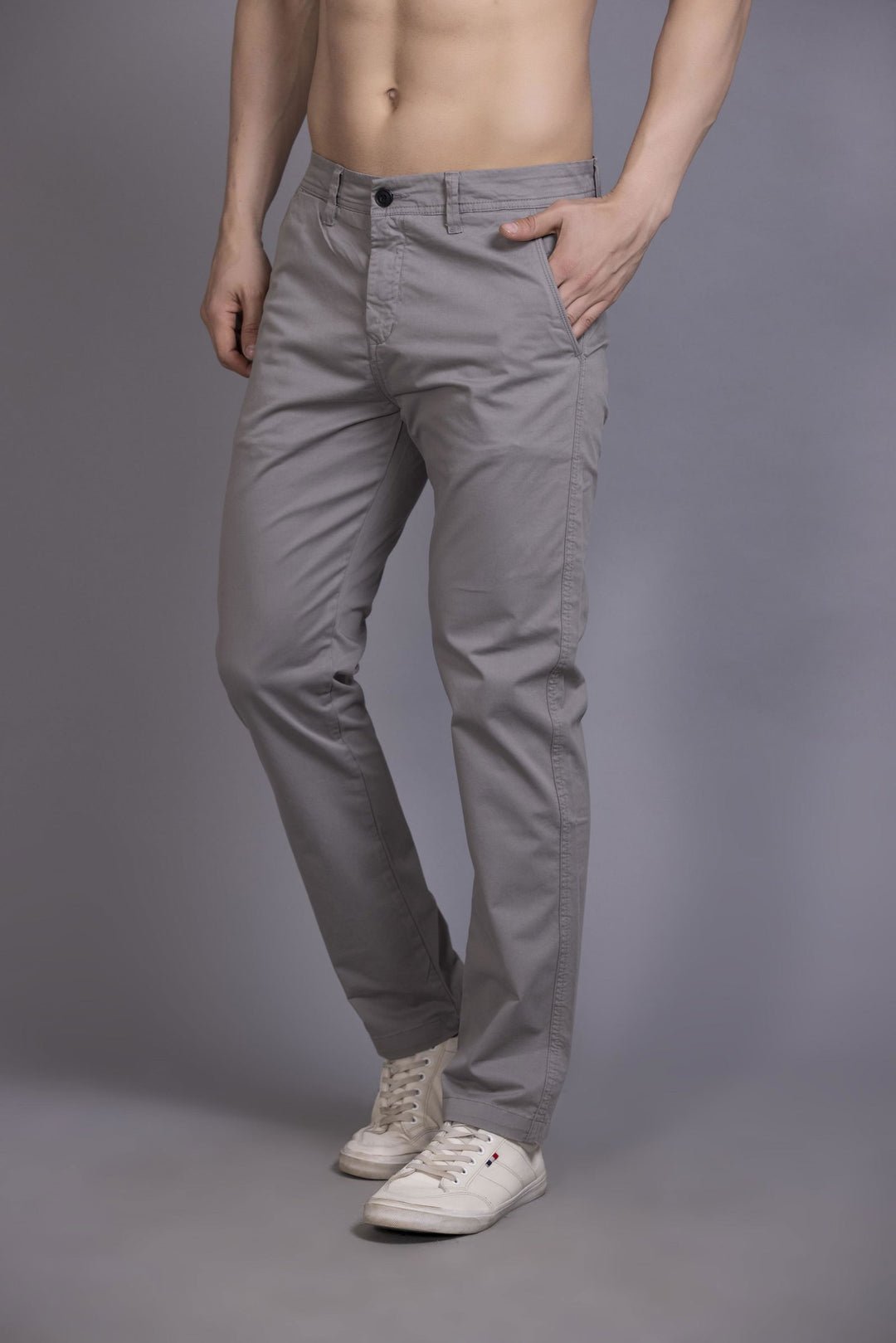 Slim fit cotton chinos-Light Grey - St.Jones