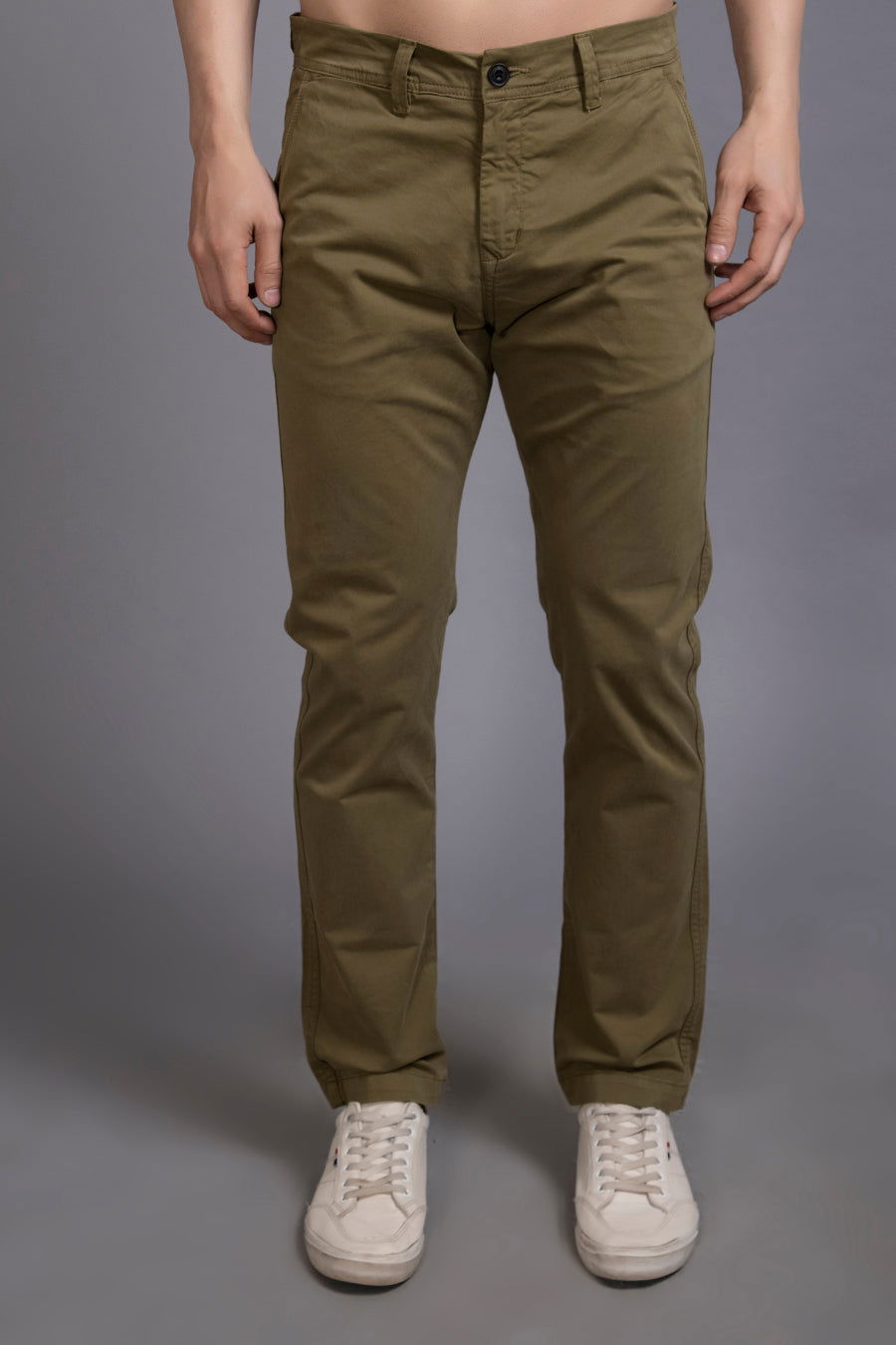 Slim fit cotton chinos-Olive Green - St.Jones