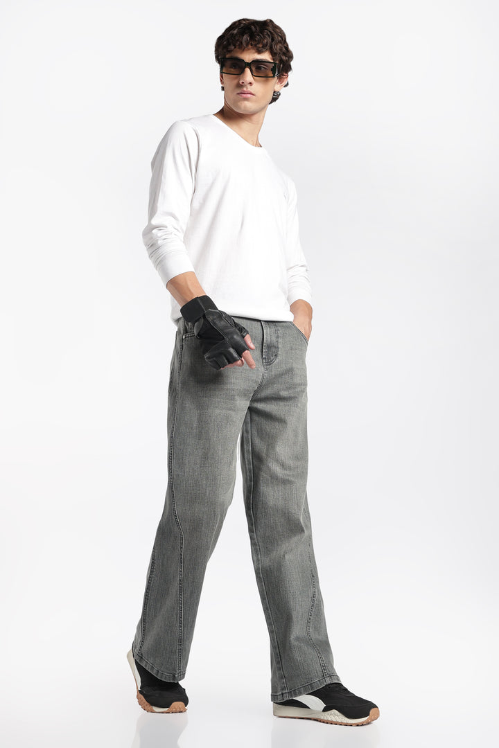 Men's Vintage Washed Dark Grey Baggy Denim Jeans