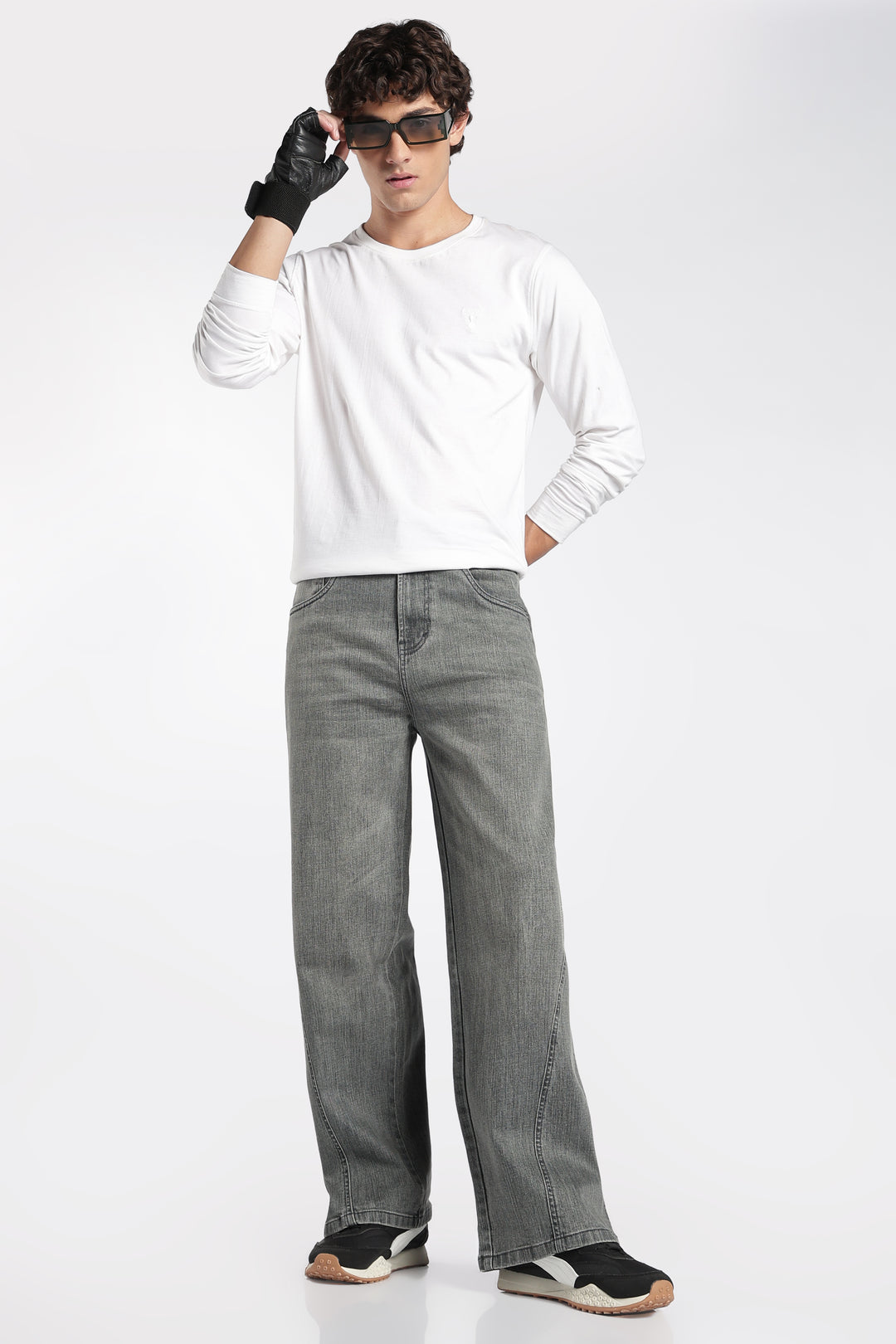 Men's Vintage Washed Dark Grey Baggy Denim Jeans