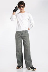Men's Vintage Washed Dark Grey Baggy Denim Jeans