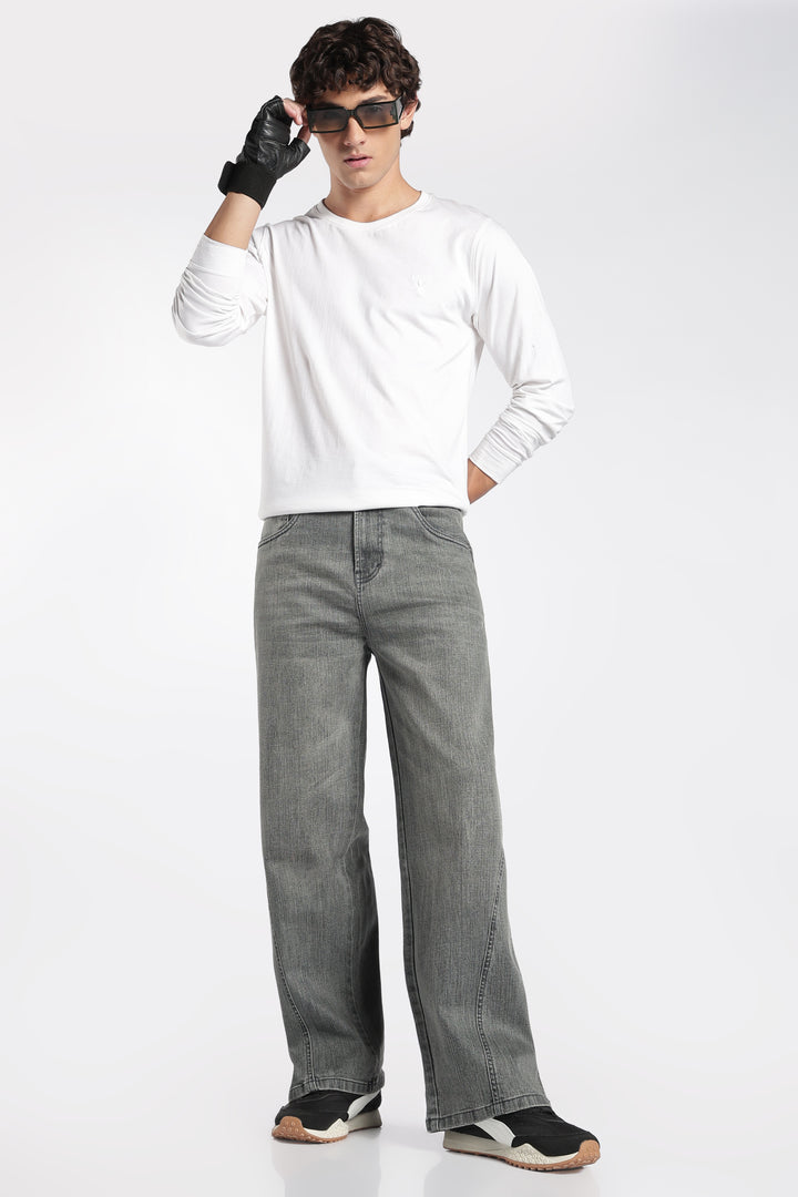 Men's Vintage Washed Dark Grey Baggy Denim Jeans