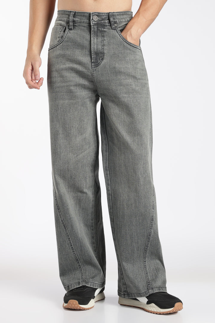Men's Vintage Washed Dark Grey Baggy Denim Jeans