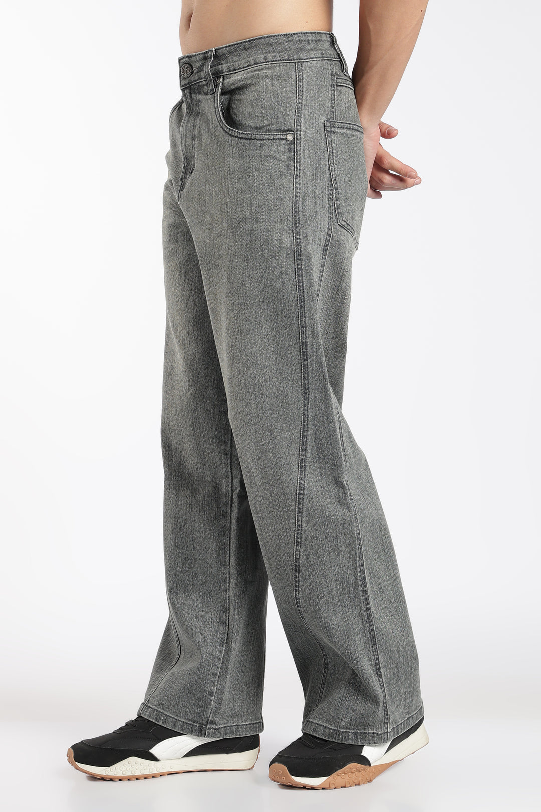 Men's Vintage Washed Dark Grey Baggy Denim Jeans