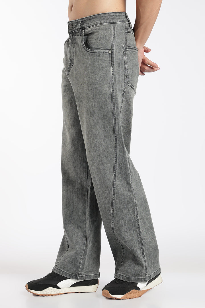 Men's Vintage Washed Dark Grey Baggy Denim Jeans