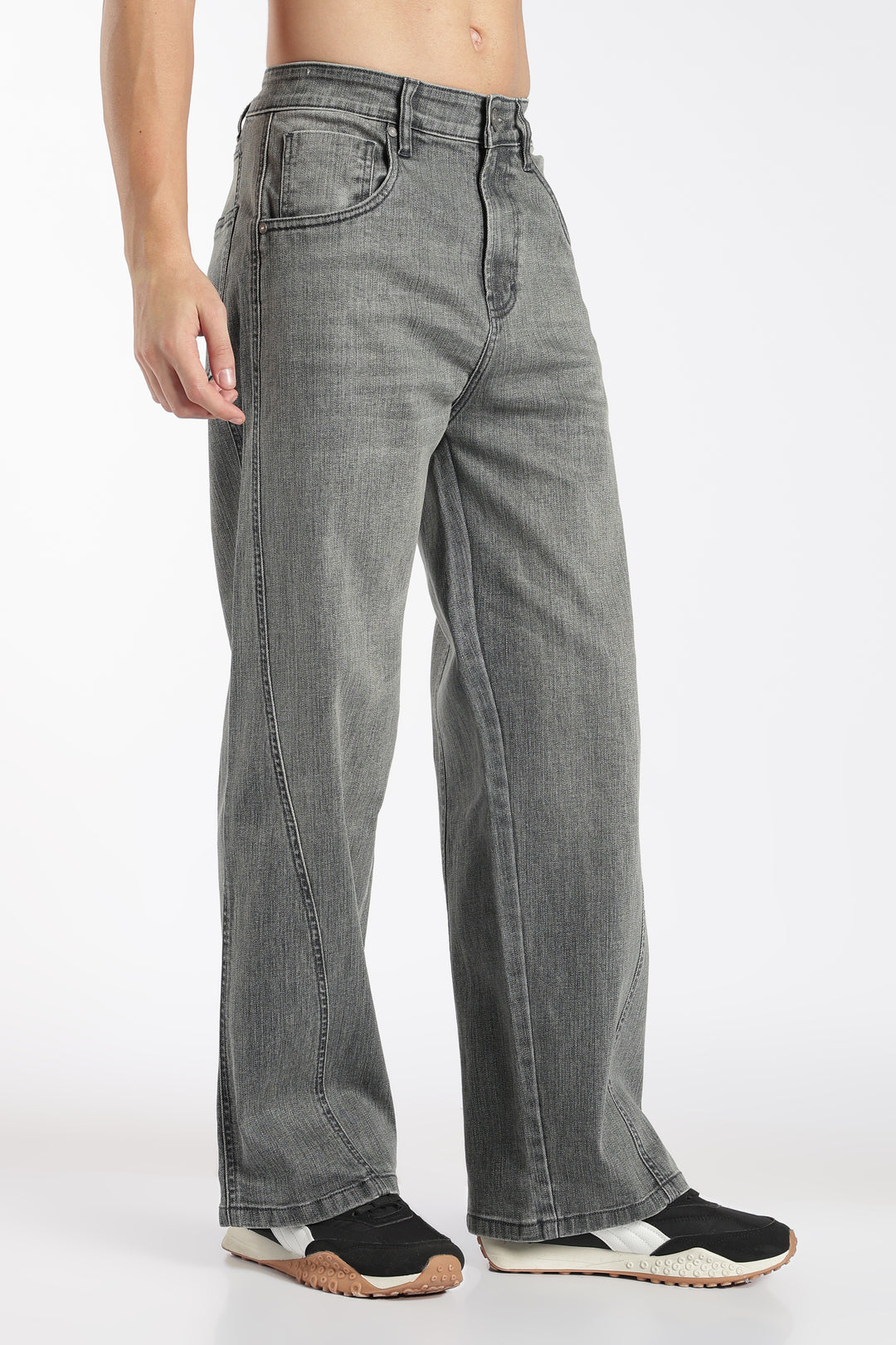 Men's Vintage Washed Dark Grey Baggy Denim Jeans