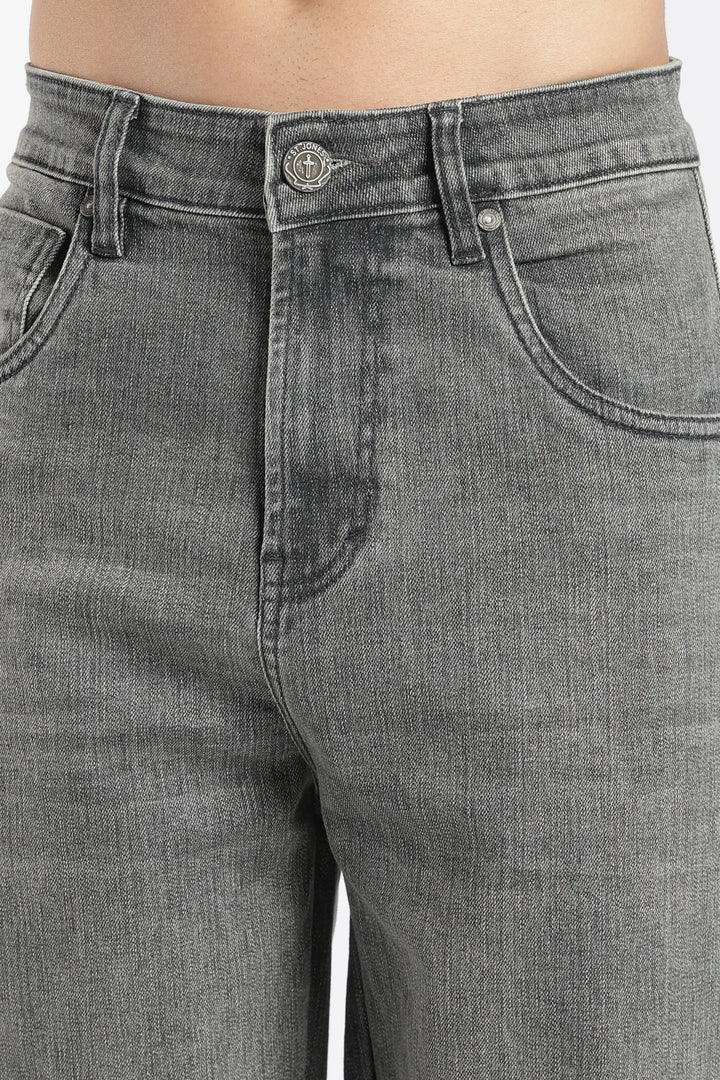 Men's Vintage Washed Dark Grey Baggy Denim Jeans