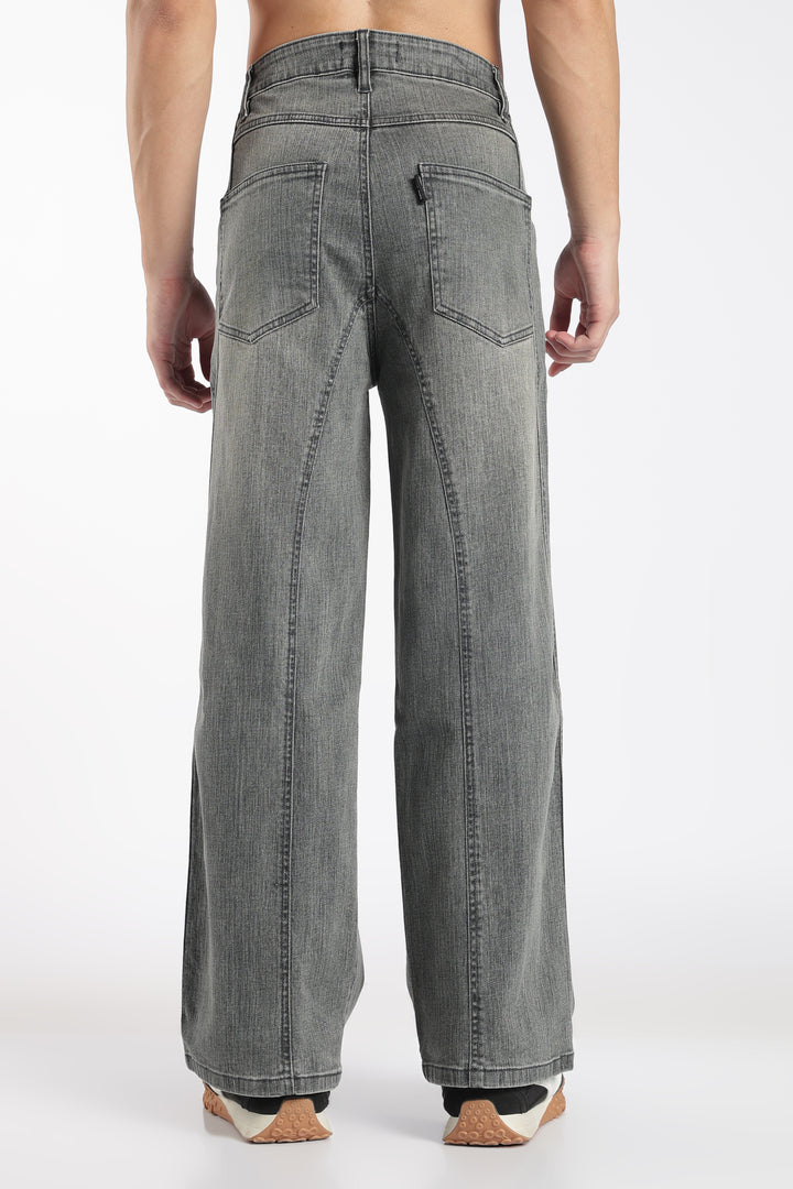 Men's Vintage Washed Dark Grey Baggy Denim Jeans