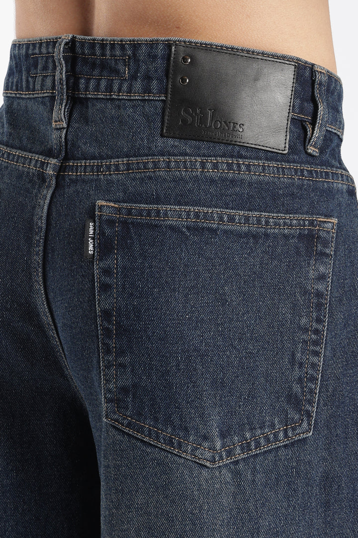 Men's Washed Dark Blue Baggy Jeans