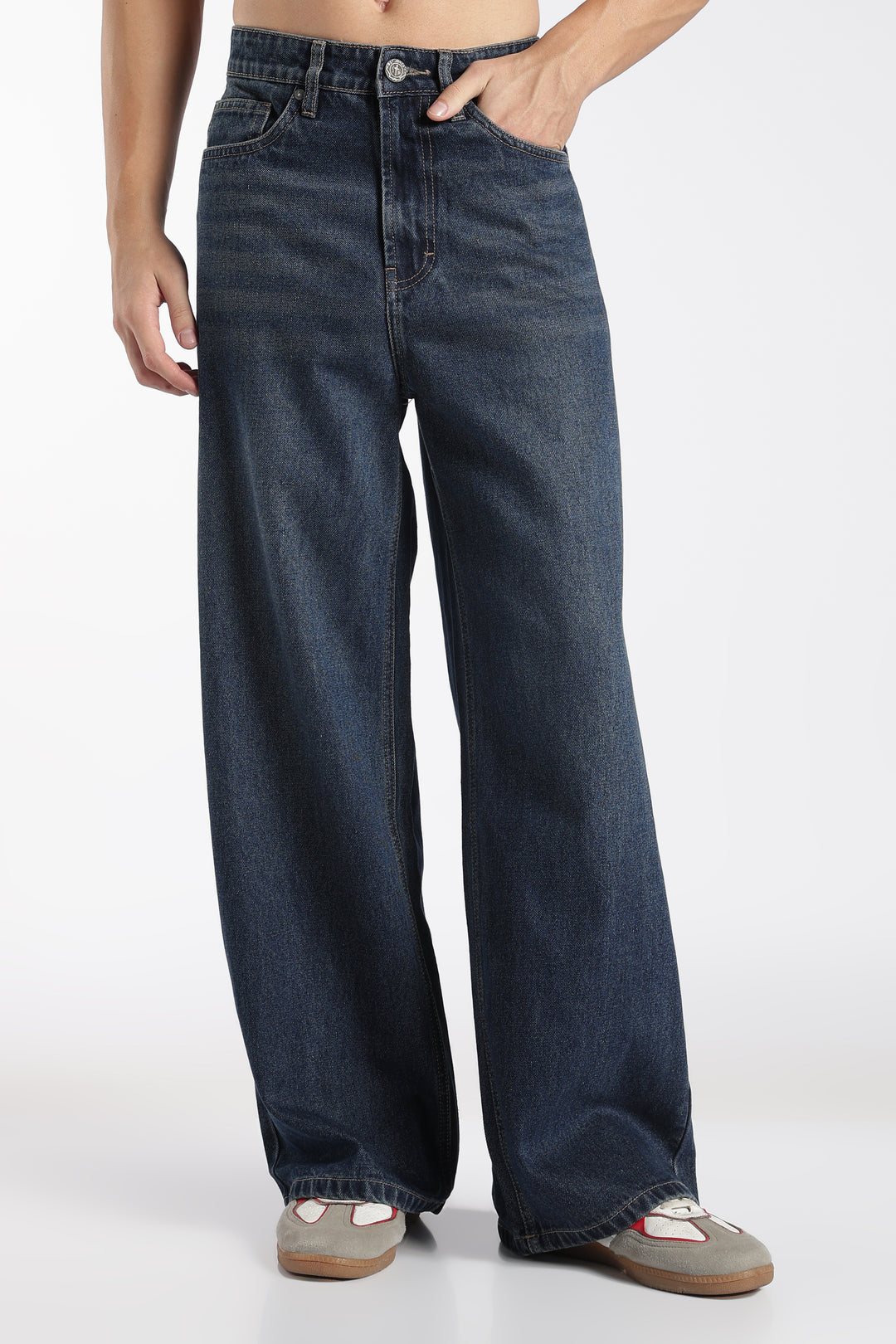 Men's Washed Dark Blue Baggy Jeans