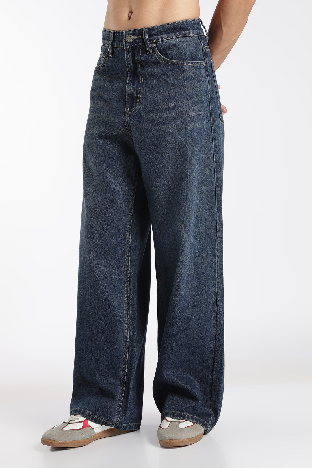 Men's Washed Dark Blue Baggy Jeans