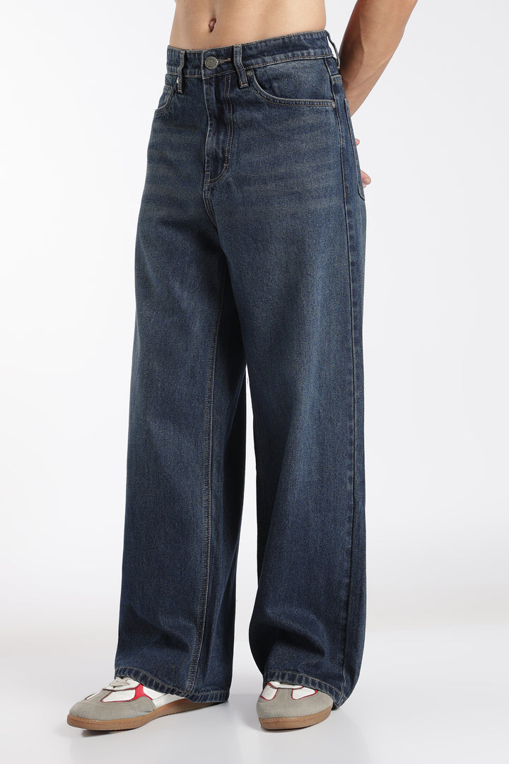 Men's Washed Dark Blue Baggy Jeans