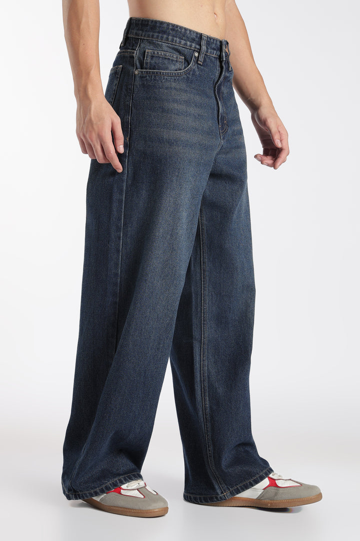 Men's Washed Dark Blue Baggy Jeans
