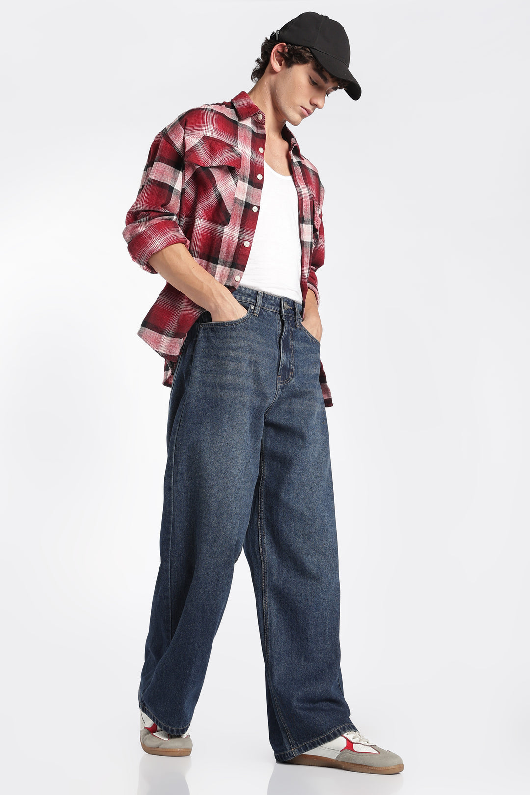 Men's Washed Dark Blue Baggy Jeans