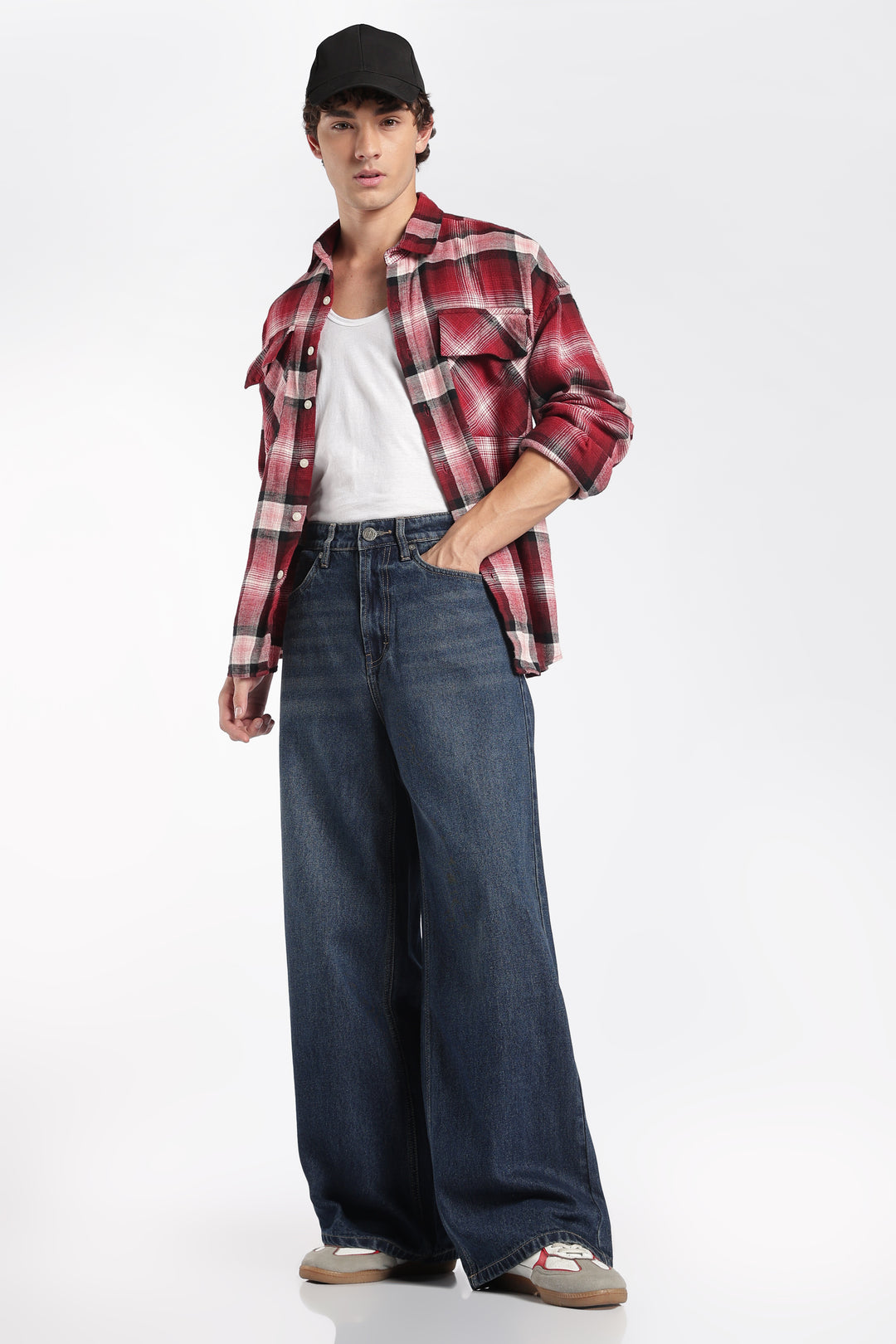 Men's Washed Dark Blue Baggy Jeans