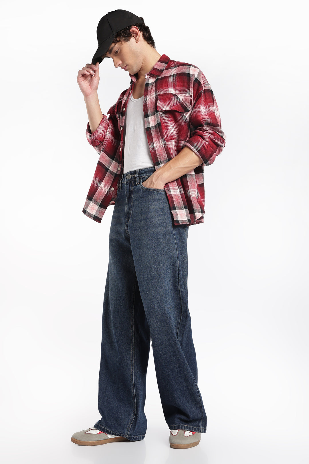 Men's Washed Dark Blue Baggy Jeans