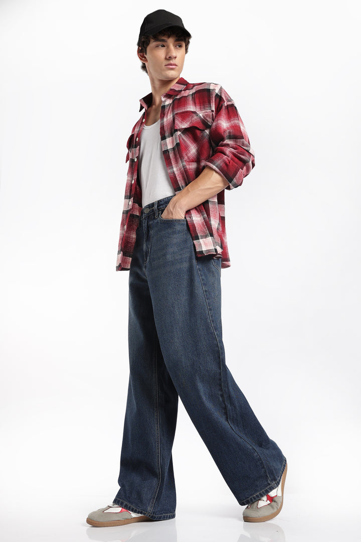 Men's Washed Dark Blue Baggy Jeans